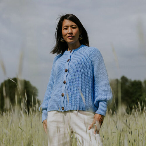 Balloon Sleeve Knitted WOMEN'S Cardigan - CORNFLOWER