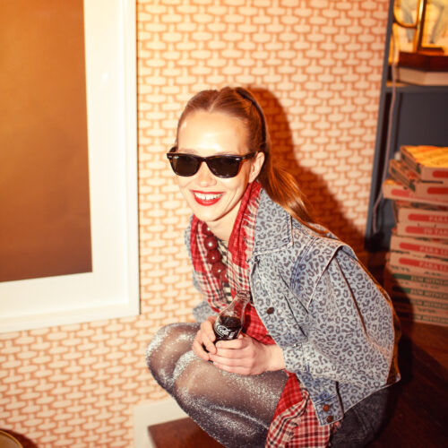Jacket | Washed blue denim w/ animal print