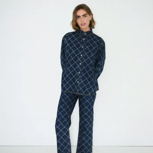 Flowers Grid Women Denim Shirt