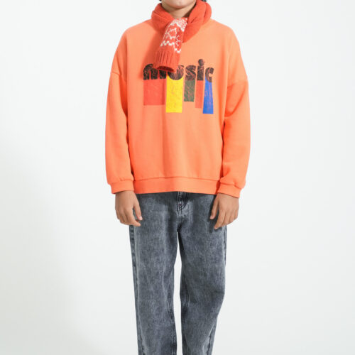 Sweatshirt | Orange w/ "music" print